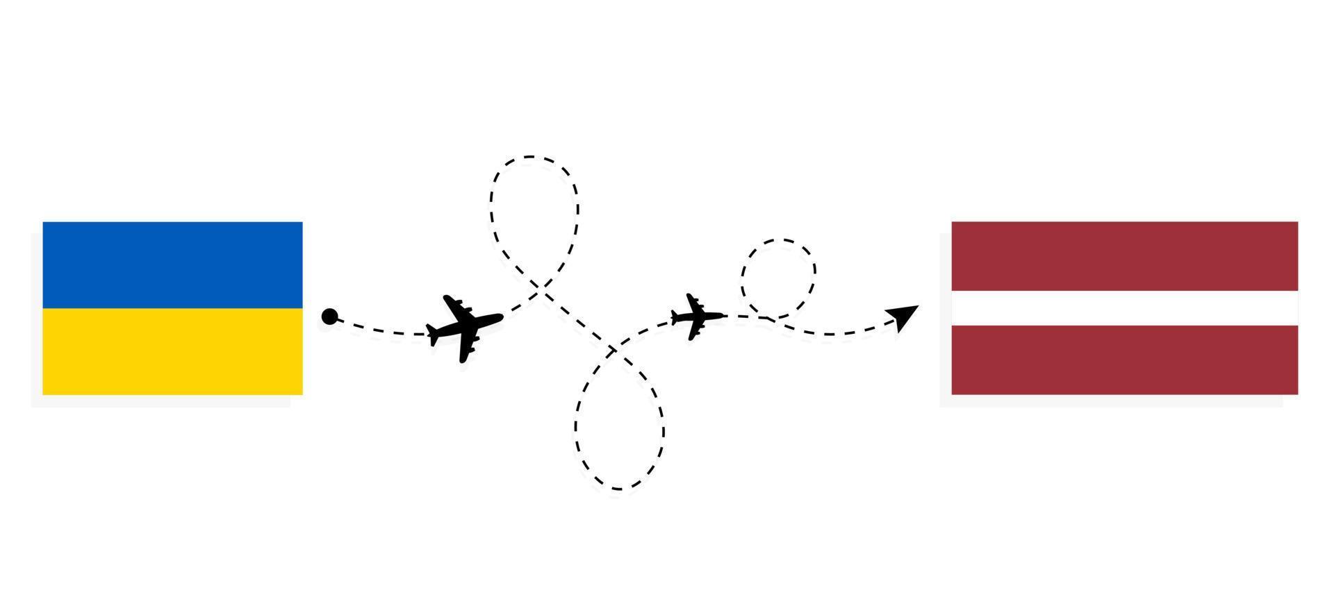 flug und reise von der ukraine nach lettland mit dem reisekonzept des passagierflugzeugs vektor