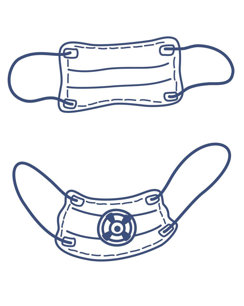 medizinische oder chirurgische Gesichtsmaske. Virus Schutz. Atemschutzmasken. das Konzept der Gesundheitsversorgung. Themen der Coronavirus-Prävention, Covid 19. Maskensymbol. vektorillustration der konturkunst vektor