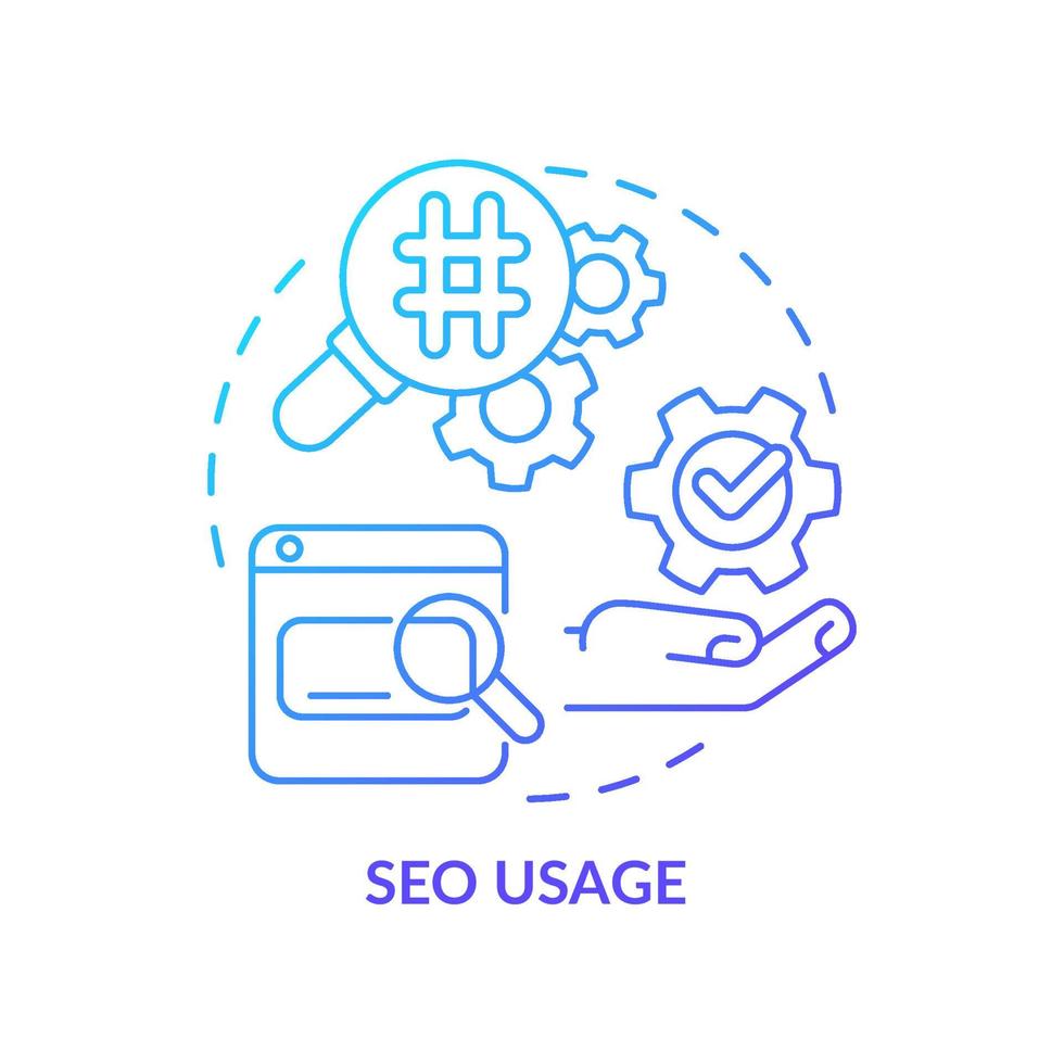 seo användning blå gradient koncept ikon. optimering av innehåll online. sökmotor. marknadsföring trend abstrakt idé tunn linje illustration. isolerade konturritning. otaliga pro-bold teckensnitt som används vektor