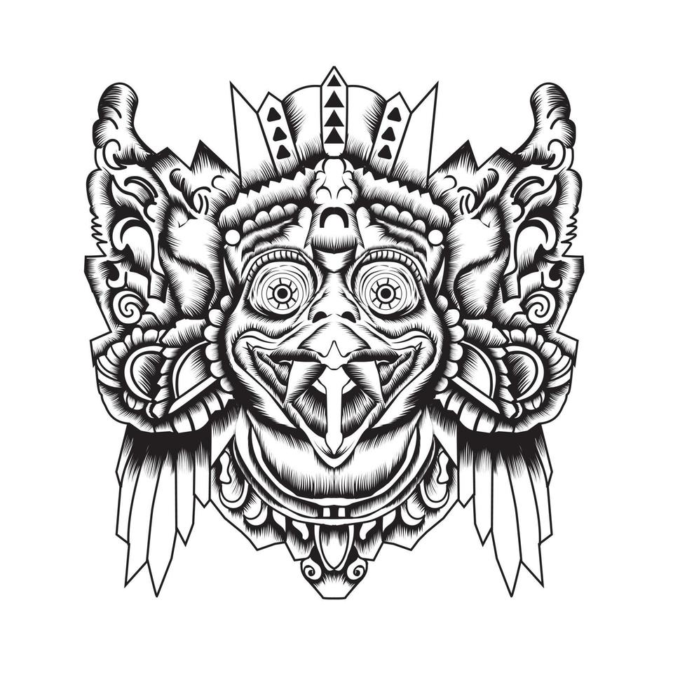 barong balinesisk mask i hand ritstil vektor