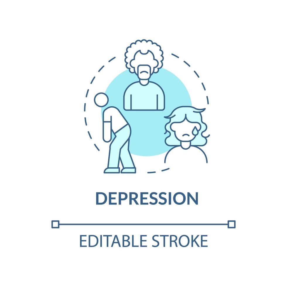 depression turkos koncept ikon. skede av skilsmässa acceptans abstrakt idé tunn linje illustration. isolerade konturritning. redigerbar linje. roboto-medium, otaliga pro-bold typsnitt som används vektor