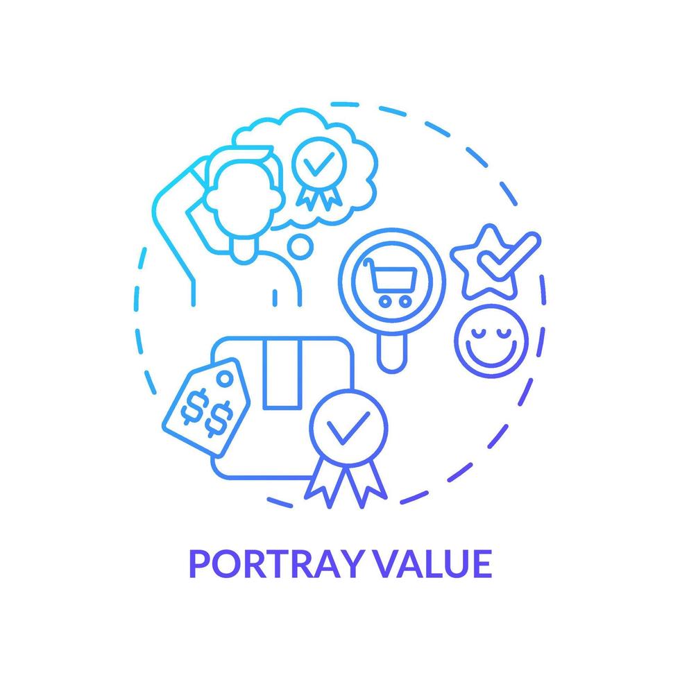 porträttera värde blå gradient koncept ikon. smart prissättningsstrategi abstrakt idé tunn linje illustration. att tillfredsställa kundernas behov. isolerade konturritning. roboto-medium, otaliga pro-bold typsnitt som används vektor