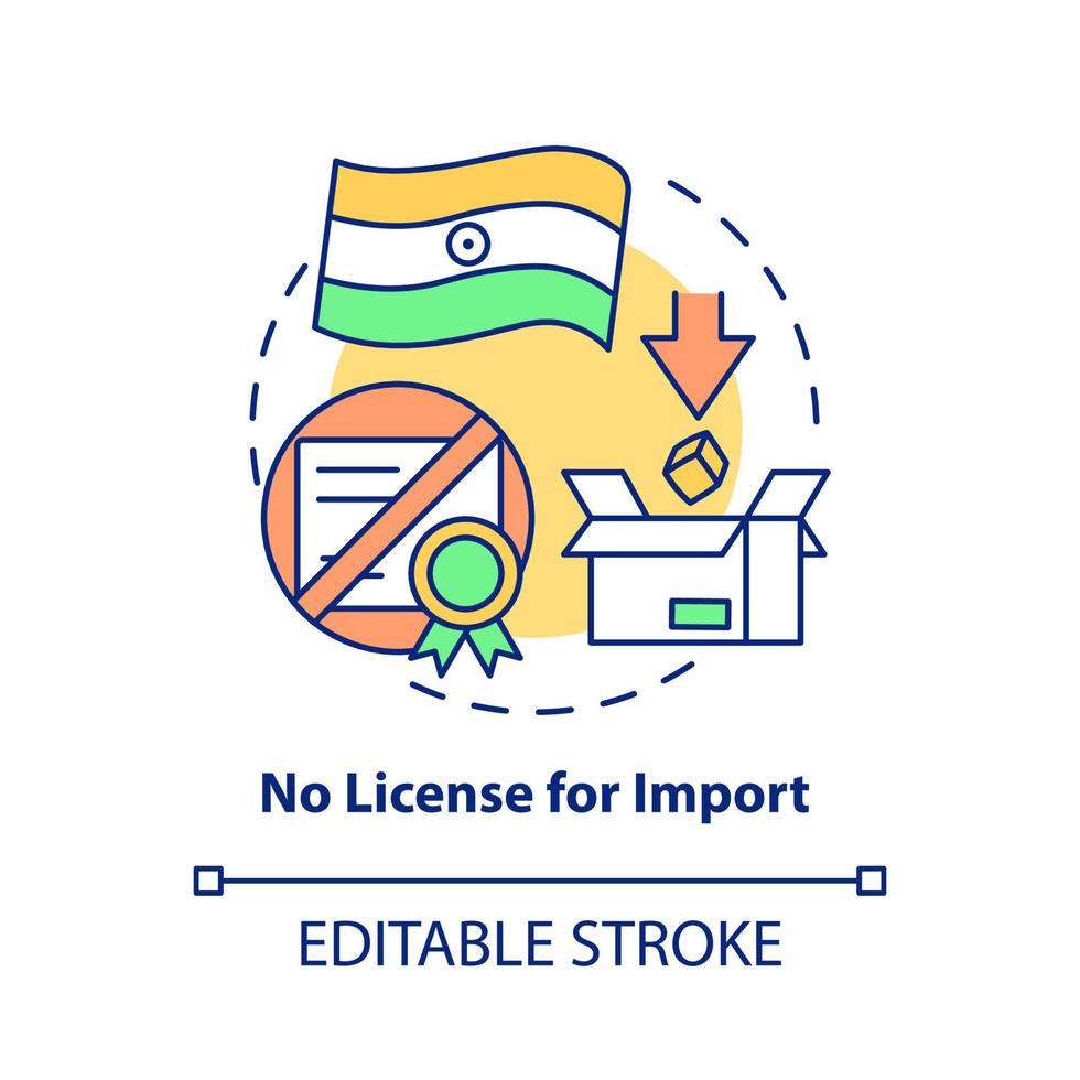 ingen licens för importkonceptikon. affärsincitament i Indien abstrakt idé tunn linje illustration. isolerade konturritning. redigerbar linje. roboto-medium, otaliga pro-bold typsnitt som används vektor