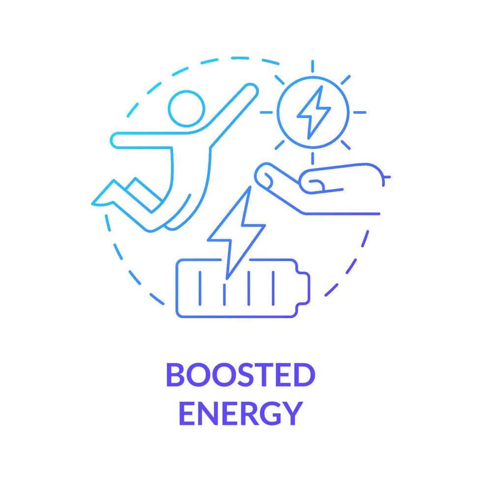 förstärkt energi blå gradient koncept ikon. leva ett fullt balanserat liv. aktiv livsstil abstrakt idé tunn linje illustration. isolerade konturritning. roboto-medium, otaliga pro-bold typsnitt som används vektor