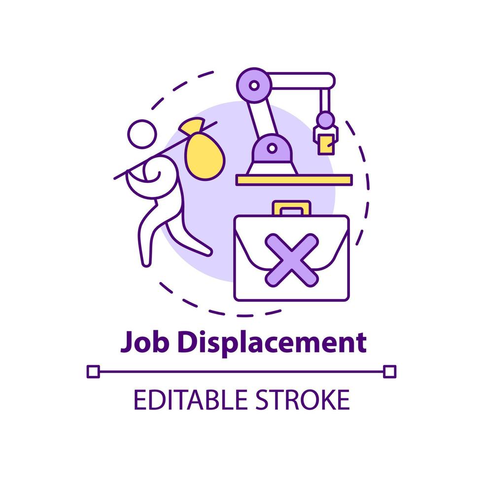 Symbol für das Konzept der Arbeitsplatzverdrängung. negative auswirkungen der automatisierung auf die gesellschaft abstrakte idee dünne linie illustration. isolierte Umrisszeichnung. editierbarer Strich. Roboto-Medium, unzählige pro-fette Schriftarten verwendet vektor