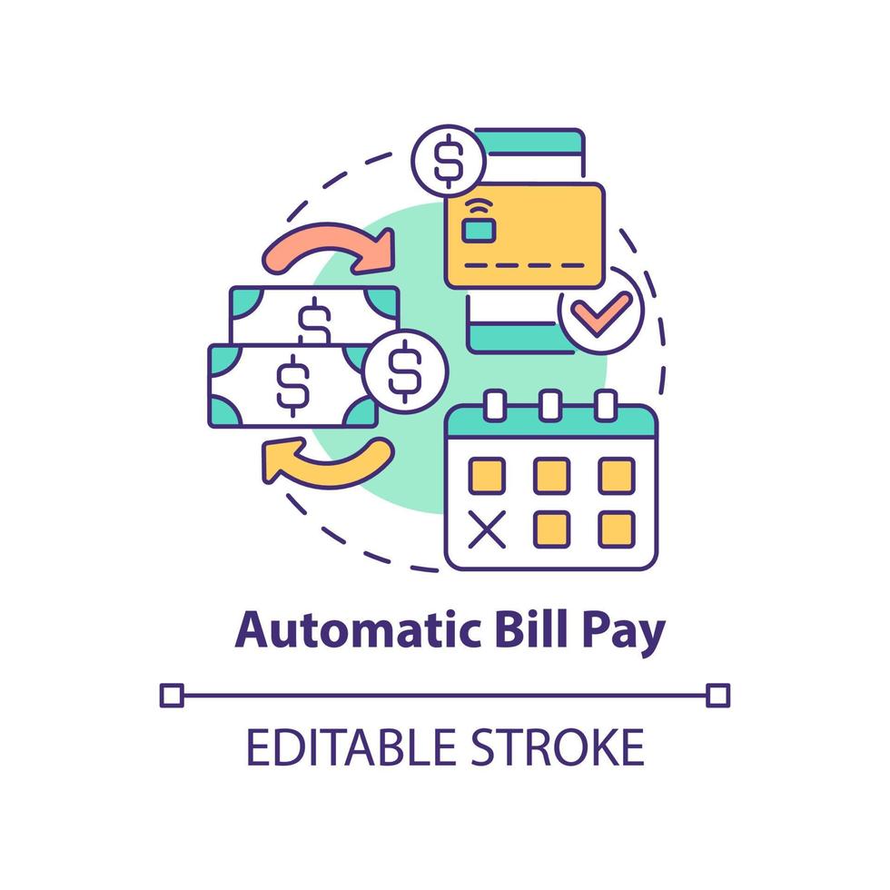 automatisk räkning betala koncept ikon. automatiserade banksystem abstrakt idé tunn linje illustration. isolerade konturritning. redigerbar linje. roboto-medium, otaliga pro-bold typsnitt som används vektor