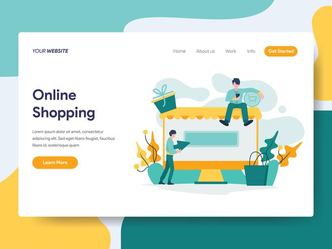 Målsida mall för Online Shopping Illustration Concept. Modernt plattdesignkoncept av webbdesign för webbplats och mobilwebbplats. Vektorns illustration vektor