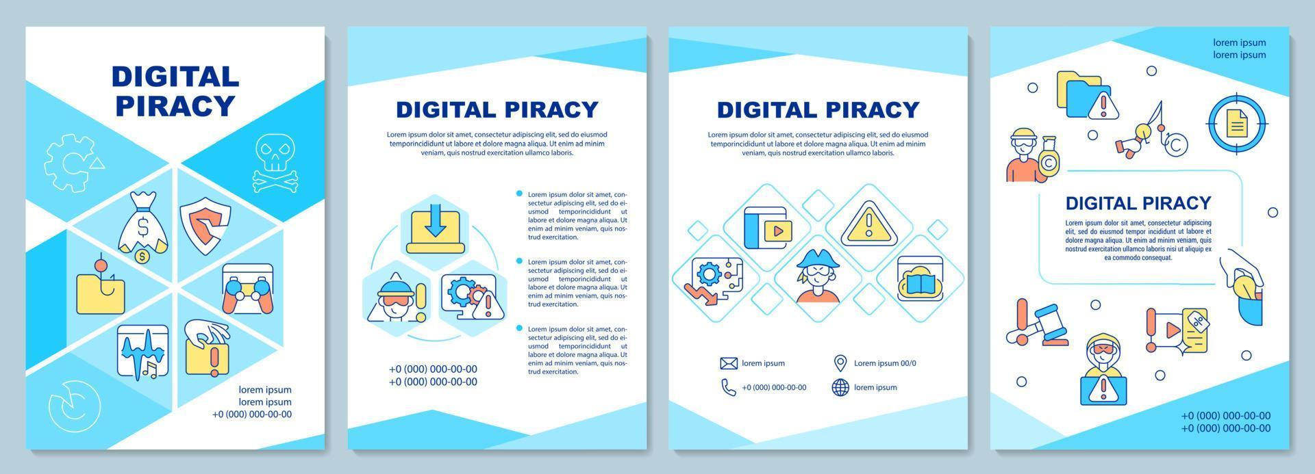 Broschürenvorlage für digitale Piraterie. urheberrechtlich geschützte Inhalte. flyer, broschüre, broschürendruck, cover-design mit linearen symbolen. Vektorlayouts für Präsentationen, Geschäftsberichte, Anzeigenseiten vektor