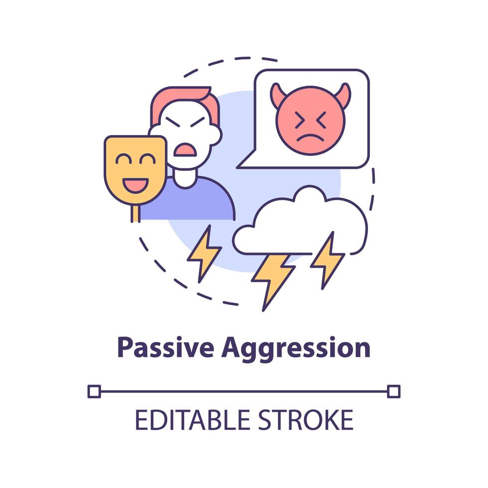 passiv aggression koncept ikon. fientlig kommunikation. dölja missnöje och irritation. indirekt ilska abstrakt idé tunn linje illustration. vektor isolerade kontur färgritning. redigerbar linje