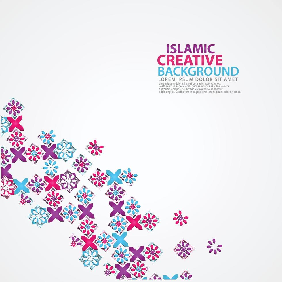 islamische Design-Grußkarten-Hintergrundschablone mit dekorativem buntem Detail der islamischen Kunstverzierung des Blumenmosaiks vektor