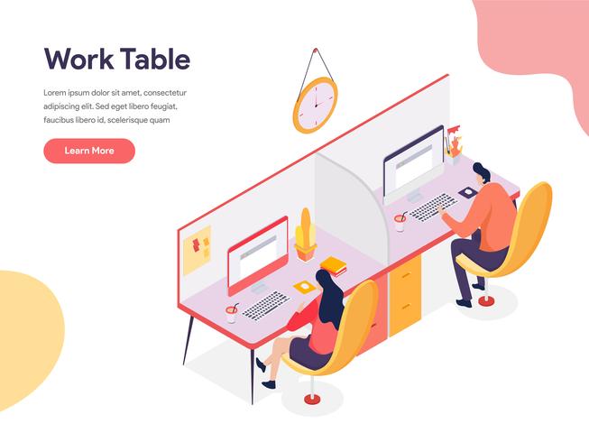 Arbetstabellen Illustration Concept. Isometrisk designkoncept för webbdesign för webbplats och mobilwebbplats. Vektorns illustration vektor