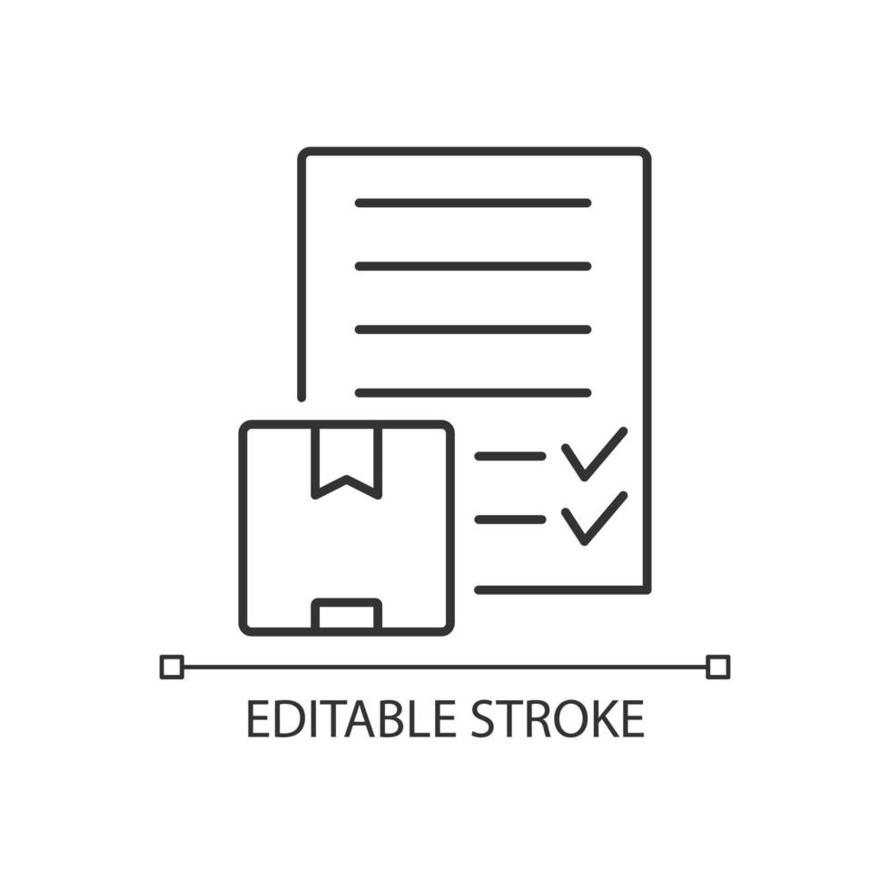 internationell leverans sedel av landningsdokument linjär ikon. godstransportavtal. tunn linje anpassningsbar illustration. kontur symbol. vektor isolerade konturritning. redigerbar linje