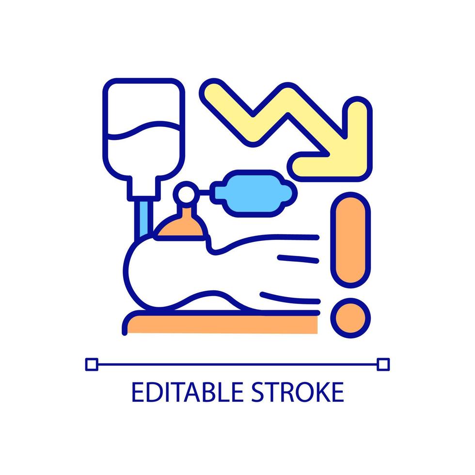 kritiskt tillstånd rgb färgikon. intermittent obligatorisk ventilation. konst gjord andning. nödsituation. återupplivning. isolerade vektor illustration. enkel fylld linjeritning. redigerbar linje