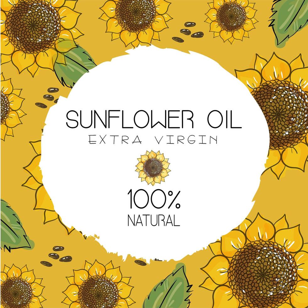 vektorillustration mit handgezeichneten sonnenblumen mit samen auf ockergelbem hintergrund. design für sonnenblumenöl, sonnenblumenverpackungen, naturkosmetik, gesundheitspflegeprodukte vektor