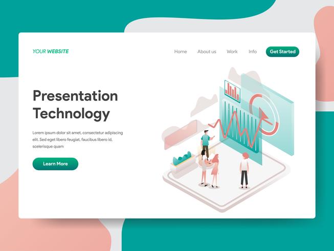 Målsida mall för Presentation Technology Illustration Concept. Isometrisk designkoncept för webbdesign för webbplats och mobilwebbplats. Vektorns illustration vektor