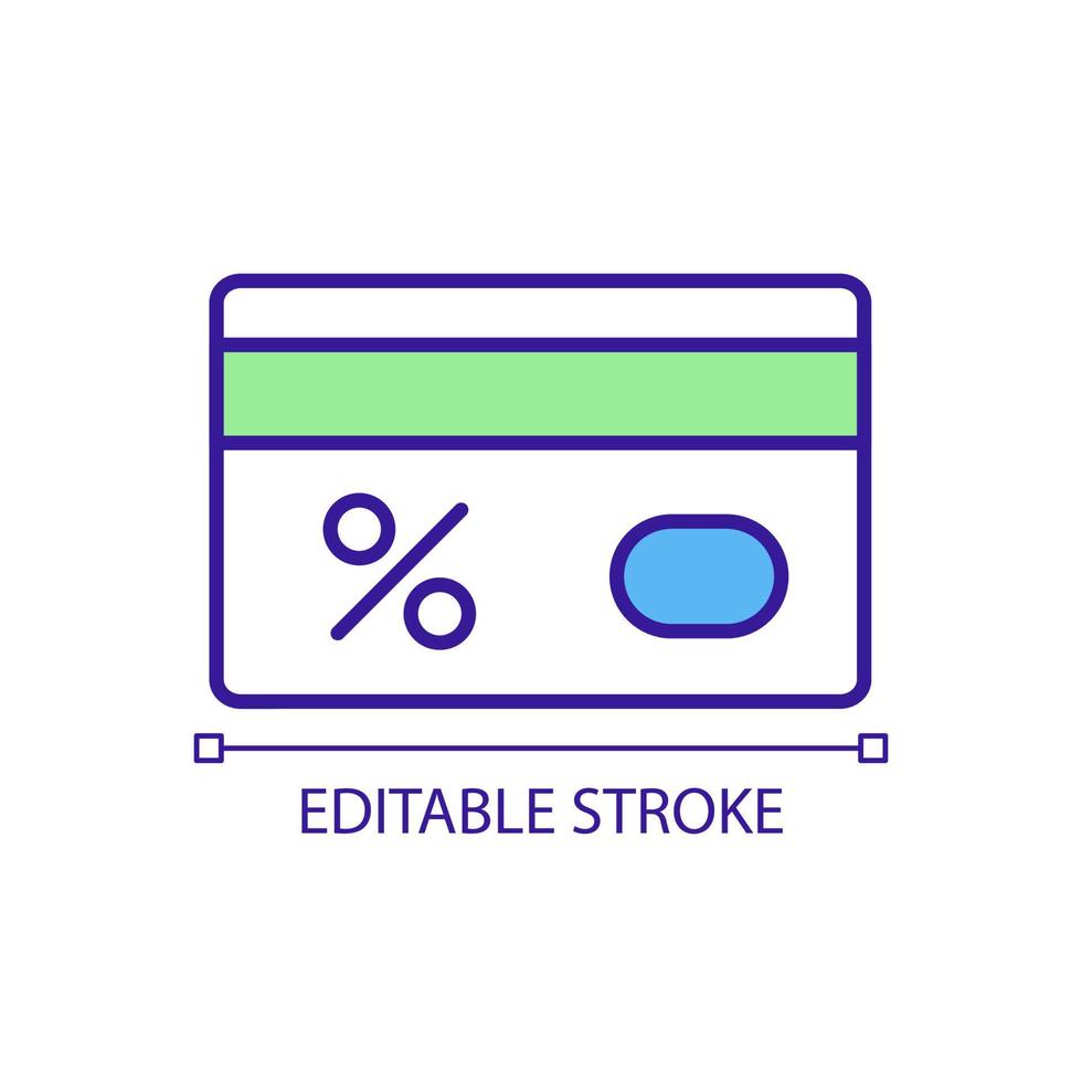 Rabattkarte RGB-Farbsymbol. ermäßigten Barpreis bezahlen. Bereitstellung von Rabatten für treue Kunden. Sonderangebote und Geschenke. isolierte vektorillustration. einfache gefüllte Strichzeichnung. editierbarer Strich vektor