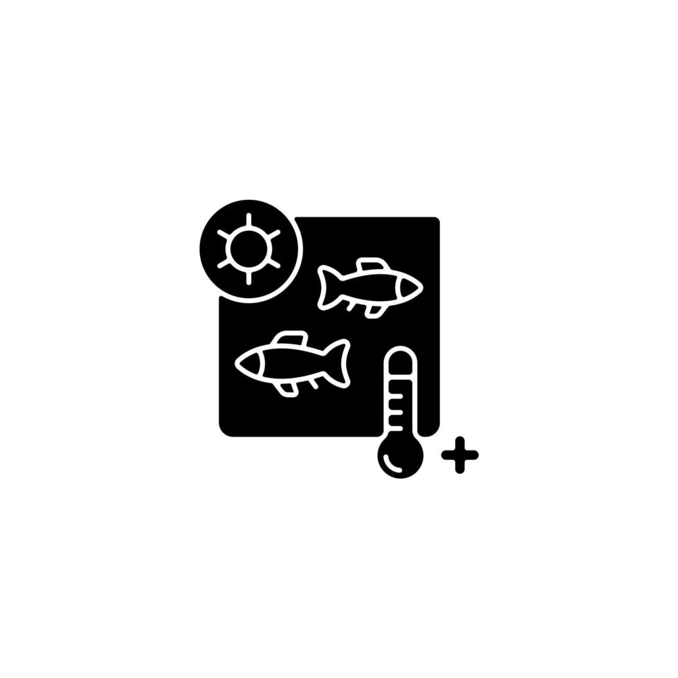 Wärmebehandlung schwarzes Glyphen-Symbol. Hochtemperaturverarbeitung von Meeresfrüchten. Fischsterilisation und Pasteurisation. Kochen und Einmachen. Schattenbildsymbol auf Leerraum. vektor isolierte illustration