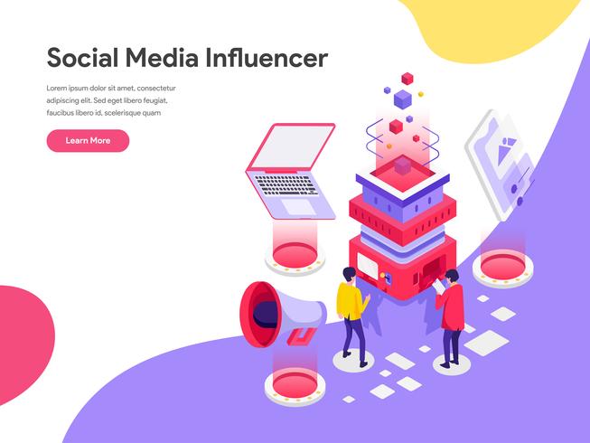 Landingpage-Vorlage des Social Media Influencer Illustration Concept. Isometrisches flaches Konzept des Entwurfes des Webseitendesigns für Website und bewegliche Website Auch im corel abgehobenen Betrag vektor