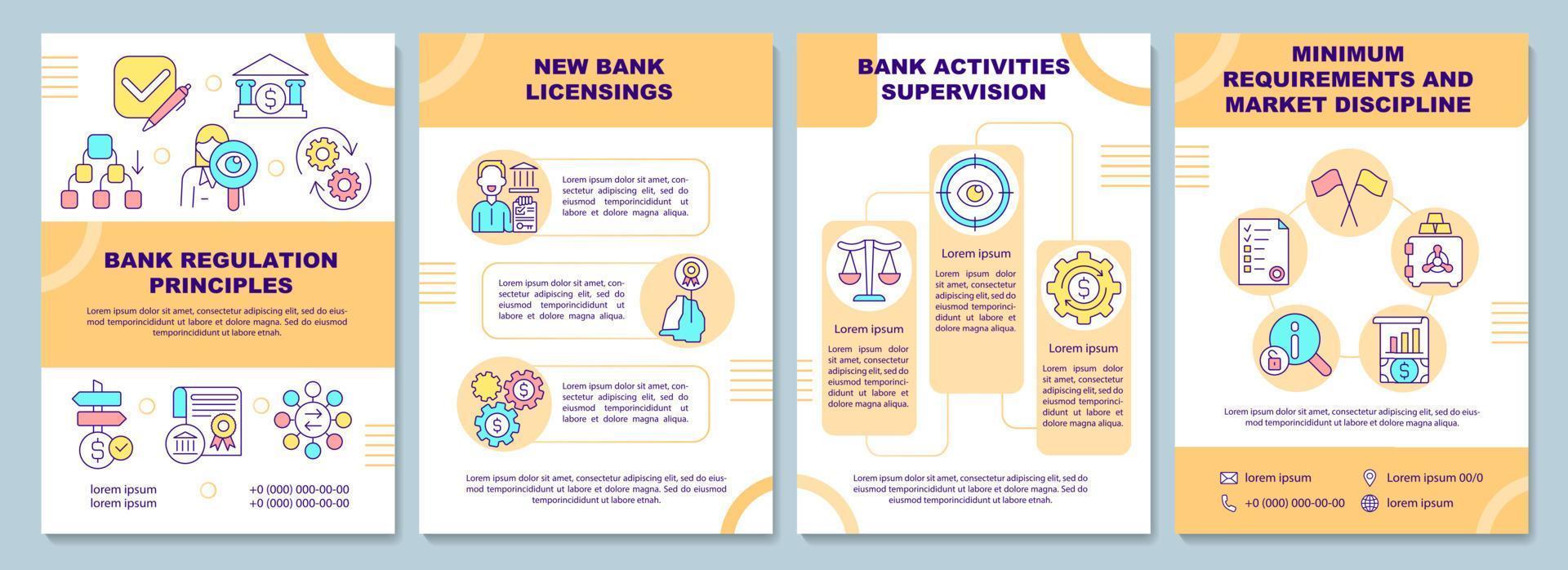 mall för broschyrer för bankregleringsprinciper. marknadsdisciplin. flygblad, häfte, broschyrtryck, omslagsdesign med linjära ikoner. vektorlayouter för presentation, årsredovisningar, annonssidor vektor