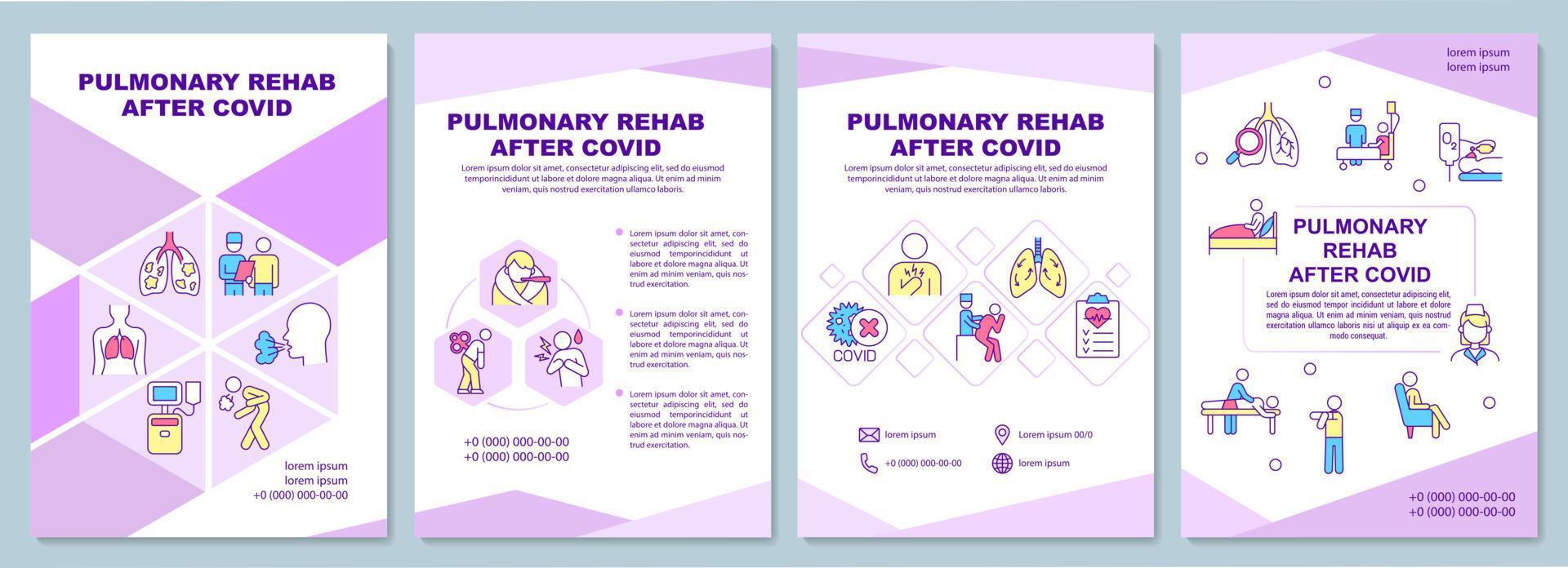 Lungenrehabilitation nach Covid-Broschürenvorlage. Pandemie Erholung. flyer, broschüre, broschürendruck, cover-design mit linearen symbolen. Vektorlayouts für Präsentationen, Geschäftsberichte, Anzeigenseiten vektor