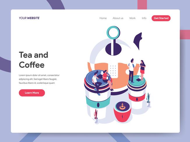 Målsida mall av te och kaffe illustration koncept. Isometrisk plattformkoncept för webbdesign för webbsidor och mobilwebbplats. Vector illustration EPS 10