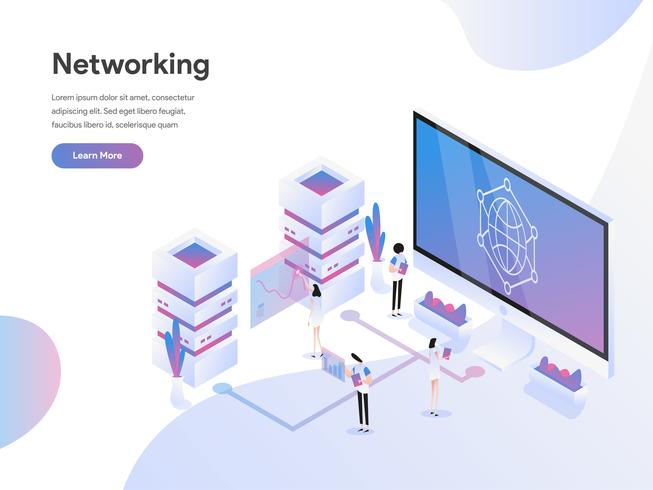 Landingpage-Vorlage von Data Networking Isometric Illustration Concept. Flaches Konzept des Entwurfes des Webseitenentwurfs für Website und bewegliche Website Auch im corel abgehobenen Betrag vektor