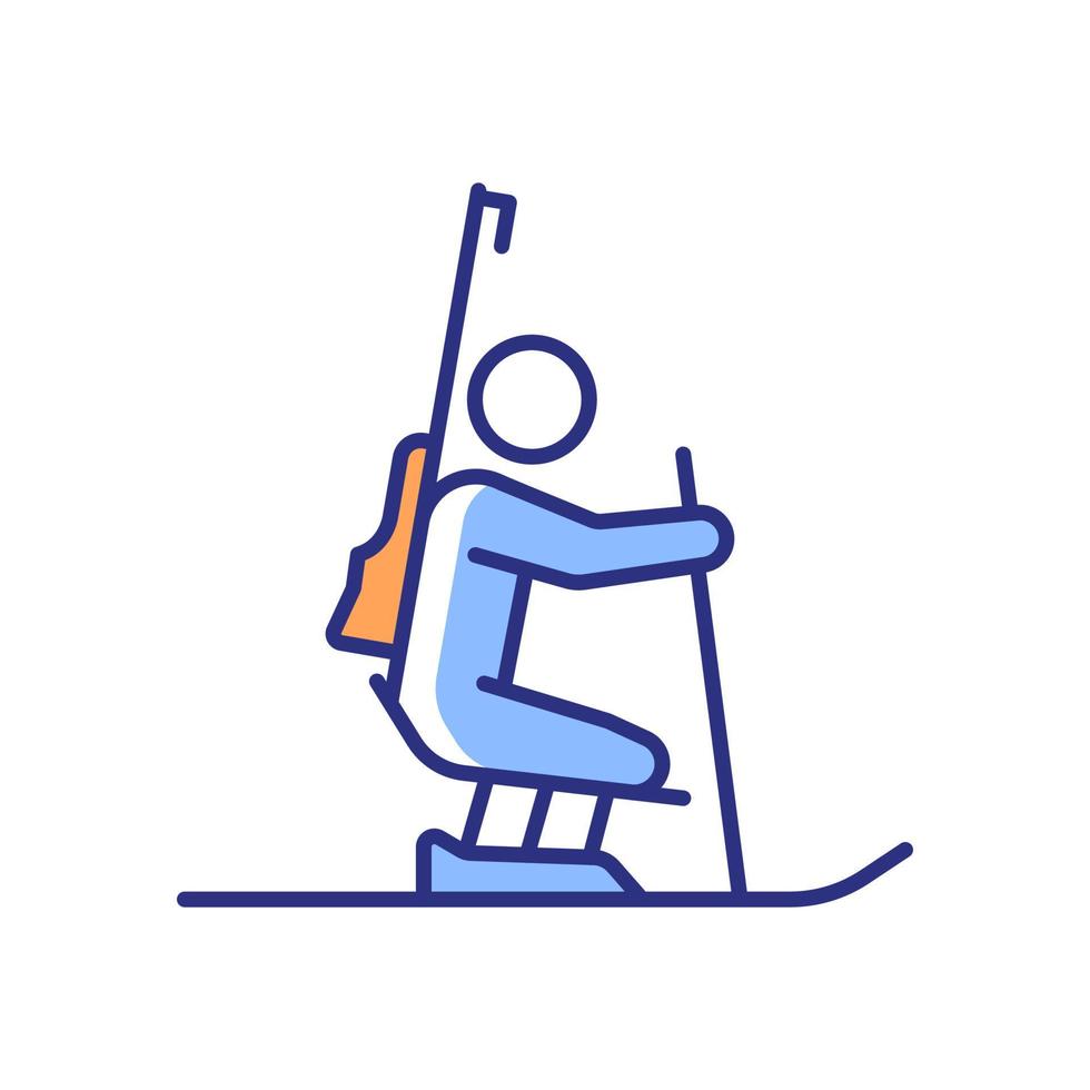 Biathlon-rgb-Farbsymbol. Kombinationssport Skifahren und Schießen. Aktivität im Winterrennen. Wettbewerbsveranstaltung. Sportler mit Behinderung. isolierte Vektorillustration. einfache gefüllte Strichzeichnung vektor