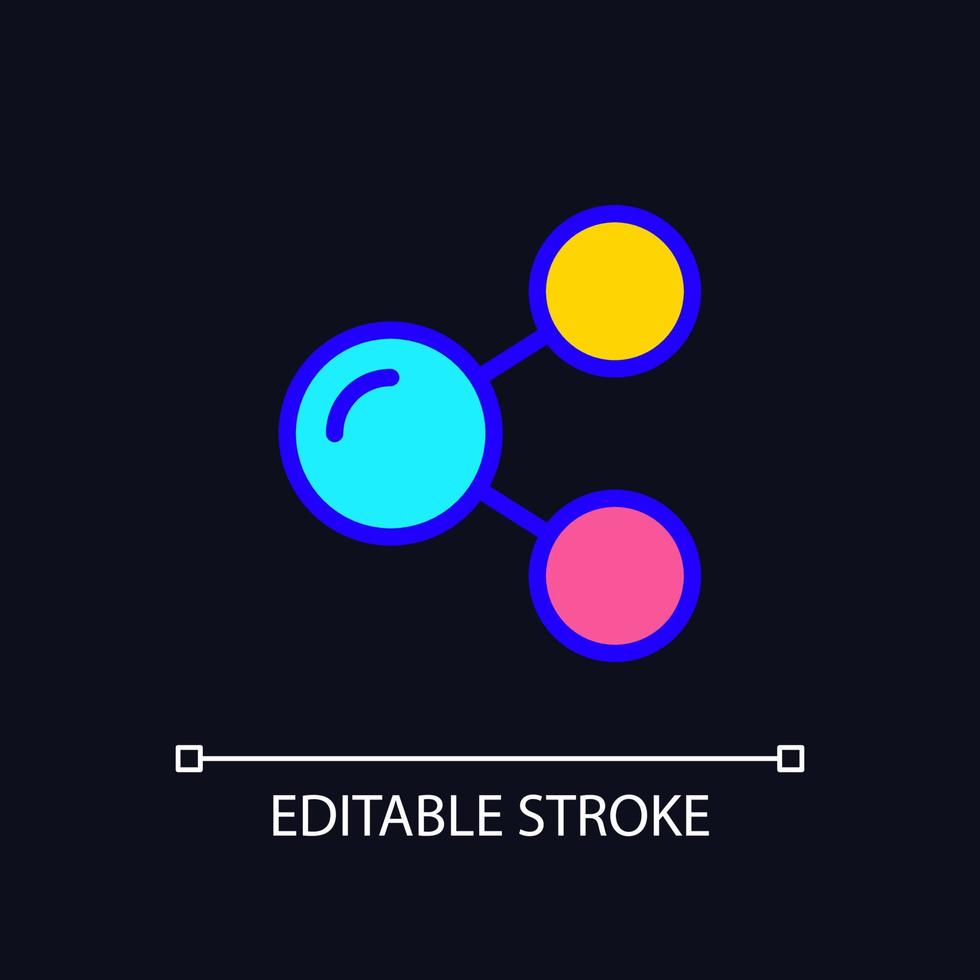 social media sharing pixel perfektes rgb-farbsymbol für dunkles thema. Marketingstrategie und Promotion. Online-Shop. einfache gefüllte Strichzeichnung auf dem Hintergrund des Nachtmodus. editierbarer Strich. Schriftart Arial verwendet vektor