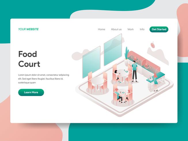 Målsida mall av Food Court Illustration Concept. Isometrisk designkoncept för webbdesign för webbplats och mobilwebbplats. Vektorns illustration vektor