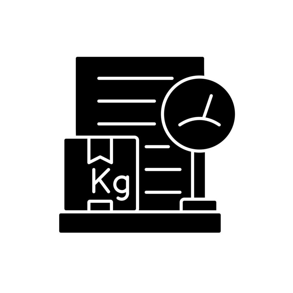 internationell frakt packlista kg svart glyph icon. dokument över lastvikt. leverans affärsinformation papper. siluett symbol på vitt utrymme. vektor isolerade illustration