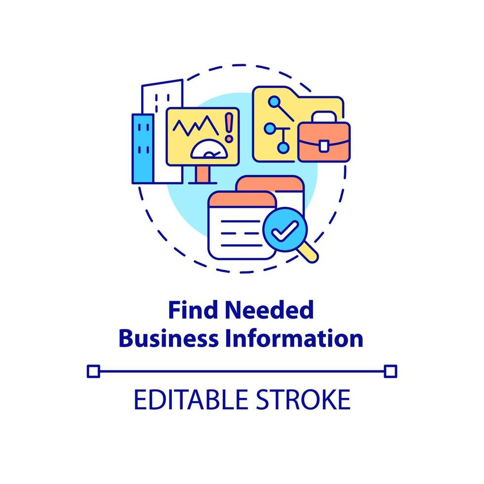 hitta nödvändig affärsinformation koncept ikon. söka efter arbetsdata på datorn. anställd övervakning abstrakt idé tunn linje illustration. vektor isolerade kontur färgritning. redigerbar linje