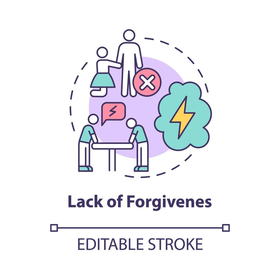 Symbol für das Konzept des Mangels an Vergebung. toxische Beziehungen. rachsüchtiger Partner. schuld an vergangenen fehlern abstrakte idee dünne linienillustration. Vektor isolierte Umrissfarbe Zeichnung. editierbarer Strich