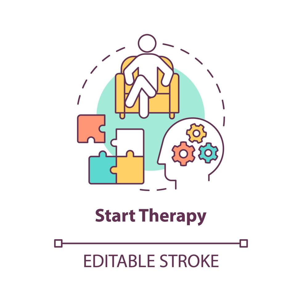 Symbol für das Therapiekonzept starten. Erholung nach Trennung. toxische Beziehungsfixierung. professionelle geistige hilfe abstrakte idee dünne linie illustration. Vektor isolierte Umrissfarbe Zeichnung. editierbarer Strich