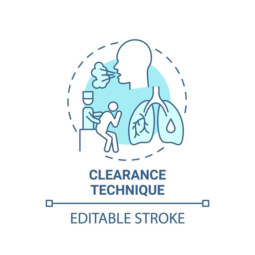 Clearance-Technik blaues Konzept-Symbol. Lungenrehabilitation abstrakte Idee dünne Linie Illustration. Husten, Schnauben. klatschen, um die Lunge zu reinigen. Vektor isolierte Umrissfarbe Zeichnung. editierbarer Strich