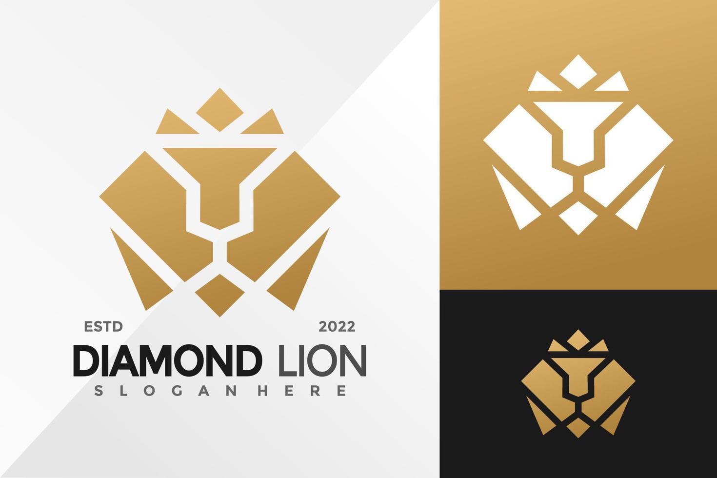 diamant lejon krona logotyp design vektor illustration mall