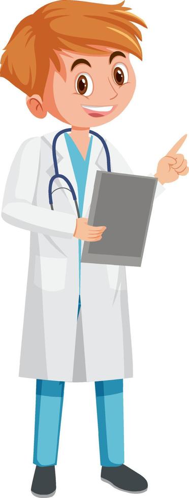 en manlig läkare seriefigur på vit bakgrund vektor