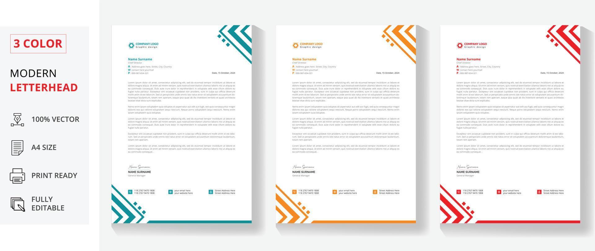 Professionelles Briefkopf-Design mit 3-farbiger Seite im A4-Format vektor