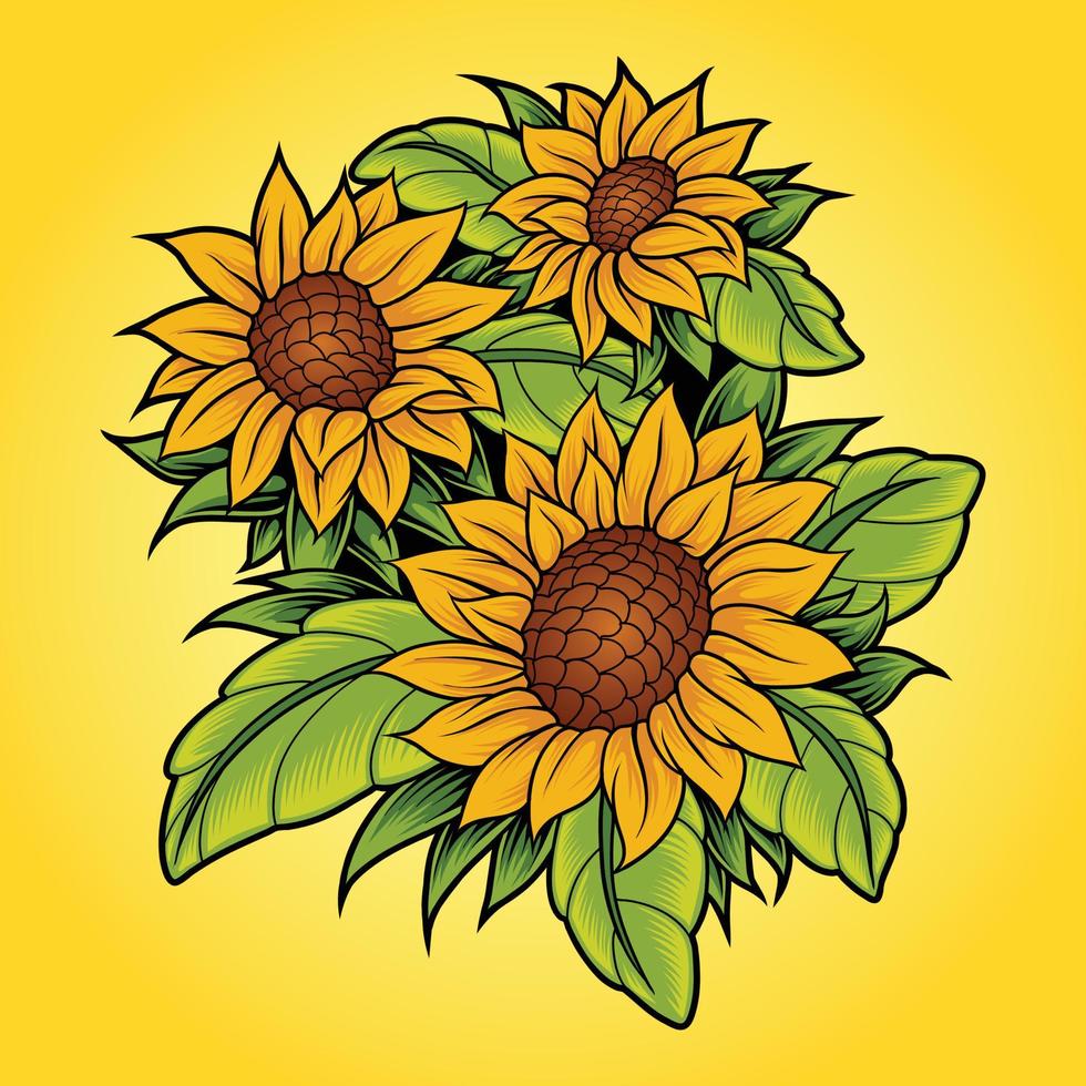 Sonnenblumen- und Blattvektorillustration vektor