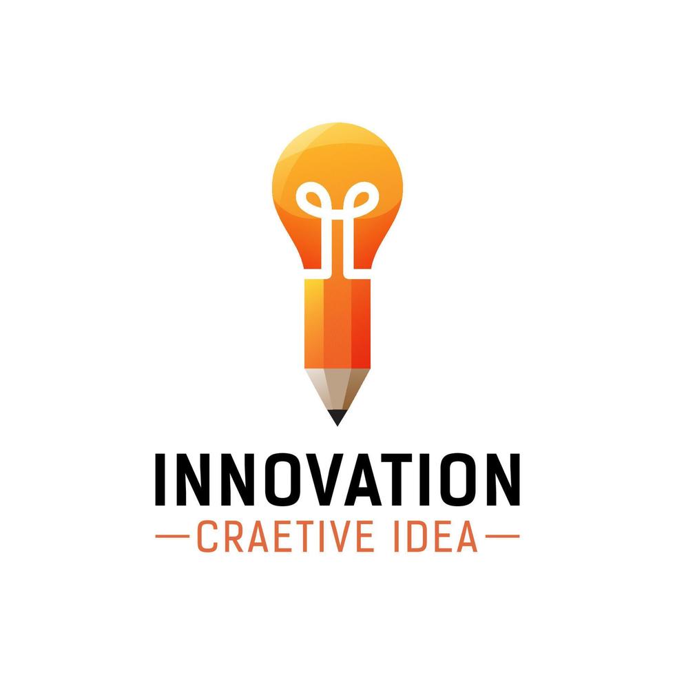 kreativ idé, innovation logotyp design, penna med glödlampa för verktyg skolkoncept logotyp vektor