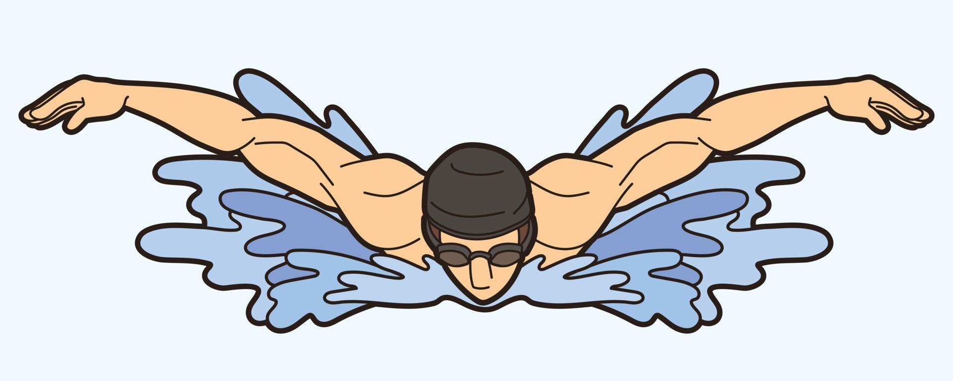 ein mann schwimmen sport schwimmer schmetterling aktion vektor