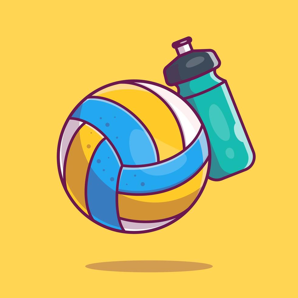 Volleyball mit Flasche Cartoon-Vektor-Symbol-Illustration. Sportobjekt-Icon-Konzept isolierter Premium-Vektor. flacher Cartoon-Stil vektor