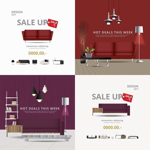 2 Banner Möbler Försäljning Design Mall Vektor Illustration