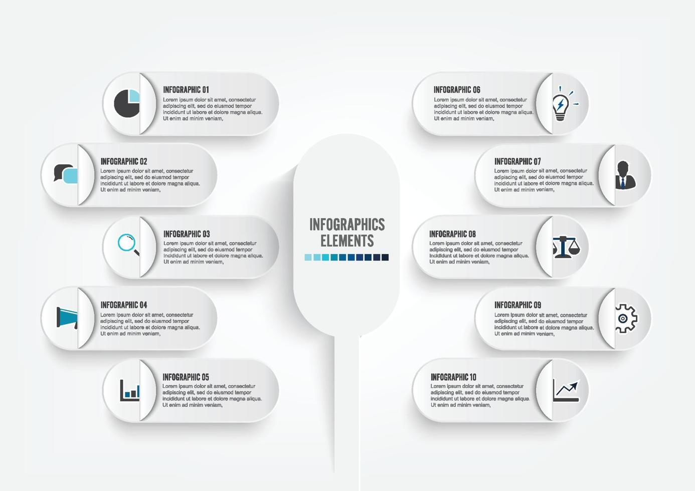 Vektor-Infografik-Vorlage mit 3D-Papieretikett, integrierten Kreisen. Geschäftskonzept mit 10 Optionen. für Inhalt, Diagramm, Flussdiagramm, Schritte, Teile, Zeitleisten-Infografiken, Workflow, Diagramm. vektor