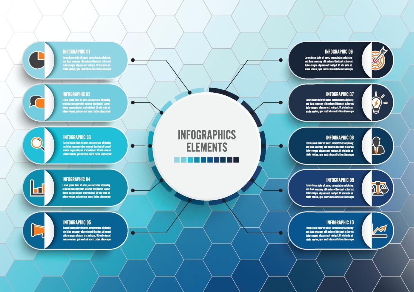 Vektor-Infografik-Vorlage mit 3D-Papieretikett, integrierten Kreisen. Geschäftskonzept mit 10 Optionen. für Inhalt, Diagramm, Flussdiagramm, Schritte, Teile, Zeitleisten-Infografiken, Workflow, Diagramm. vektor