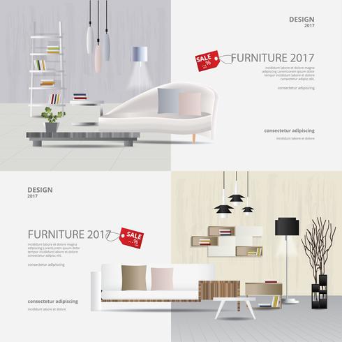 2 Fahnen-Möbel-Verkaufs-Design-Schablonen-Vektor-Illustration vektor