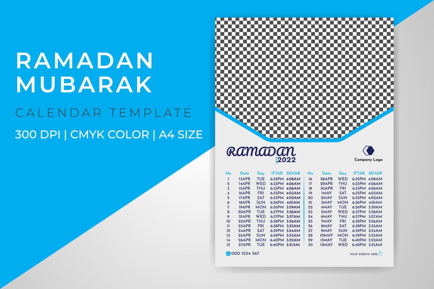 Ramadan Mubarak Kalender 2022 druckbare Vorlage Design A4 Größe Vektor kostenloser Download