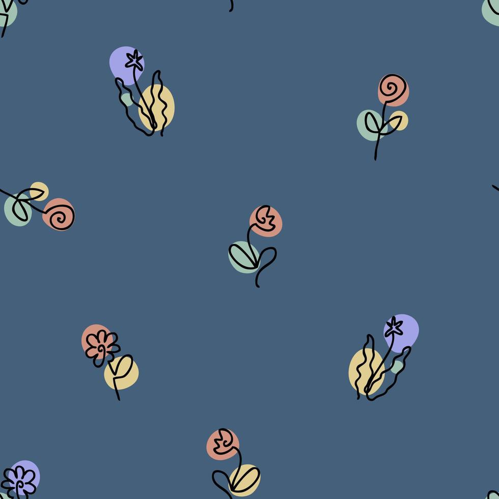 kontinuerlig linje blommor doodle seamless mönster. vektor