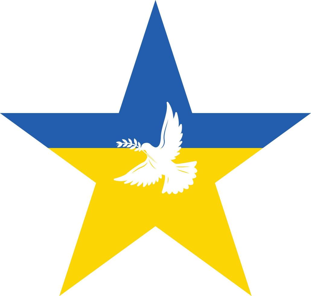 ukrainische flagge in sterntaube mit olivenzweig vektor