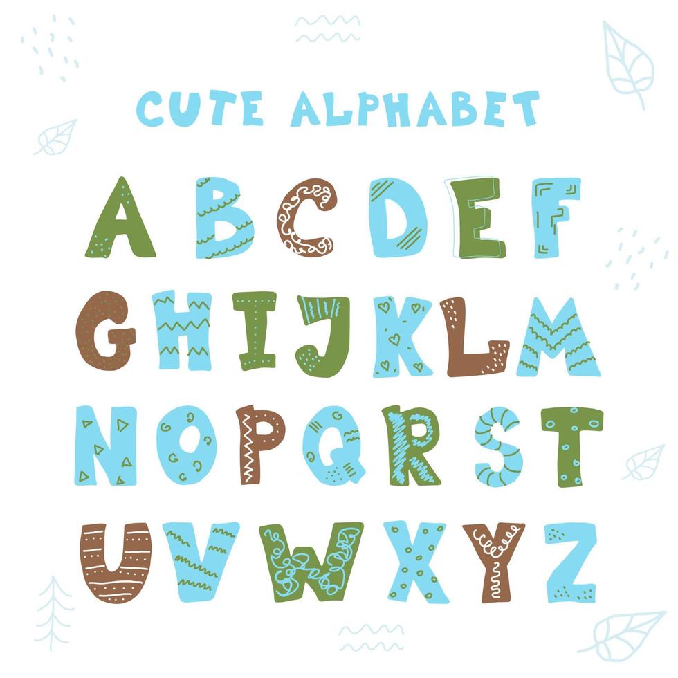 gekritzel handgezeichneter stil skizziert bunte buchstaben des englischen alphabets, niedliche lustige dekorative schriftart, beschriftung. vektor