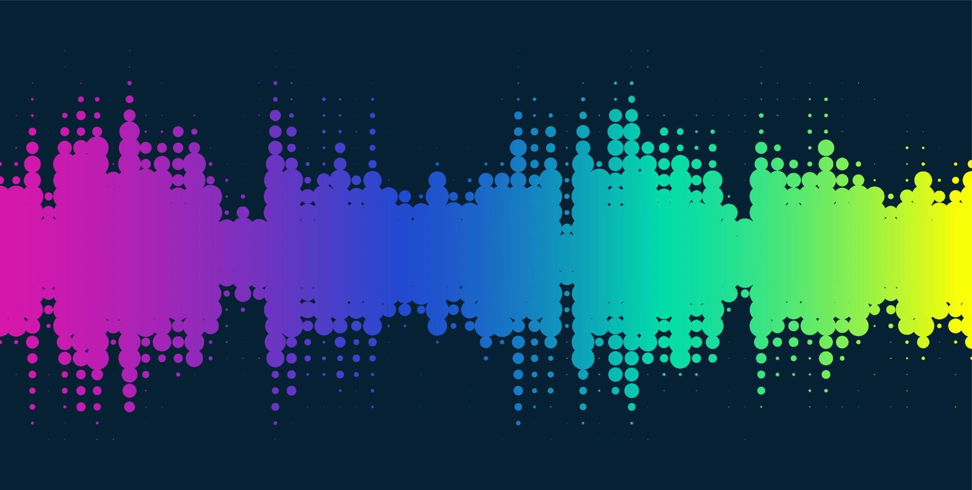 vektor halvton ljudvåg design. abstrakt textur bakgrund med levande mångfärgad vågform på mörk bakgrund